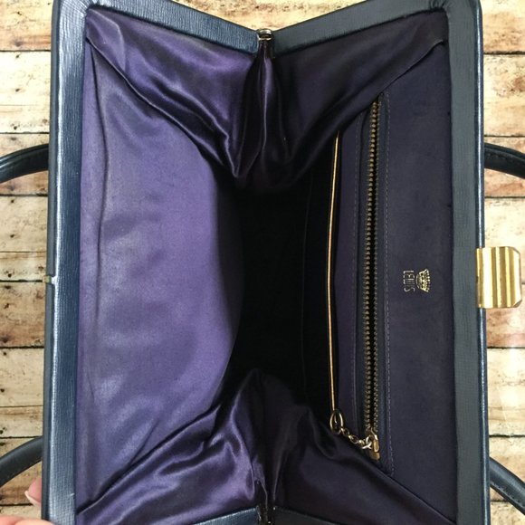 Vintage 1950's Crown Lewis Navy Small Handbag Purse - Picture 6 of 9